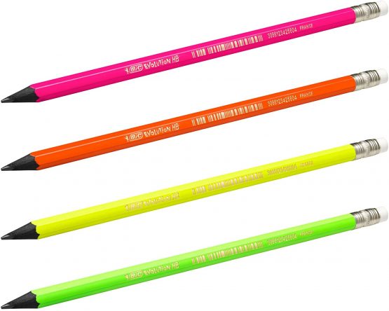 Evolution FLUORESCENTPENCILS, Blister of 4 Assorted Colours with Eraser Tips - Image 2