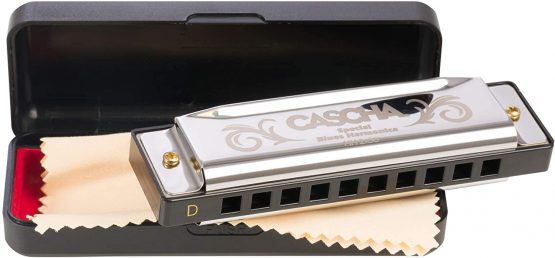 CASCHA Harmonica in D-major including case and care cloth, special blues country mouth harmonica, for beginners and children, silver, HH 2165