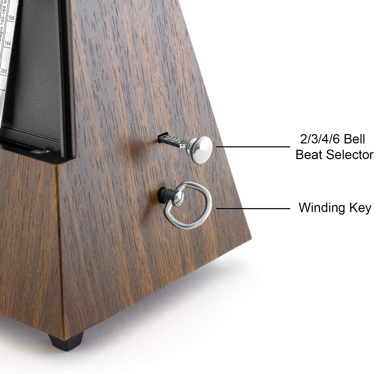 Theodore Wooden Mechanical Metronome - Classic Pyramid Style - Ideal for use with Keyboards and Pianos, Wood Effect Finish - Image 3