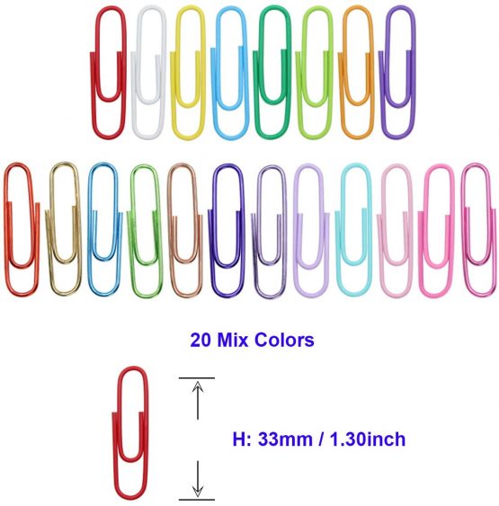 OKVGO 500pcs Coloured Paper Clips with Plastic Box of Paper Clamps for Office Stationery 33mm 20 Colors Multicoloured - Image 3