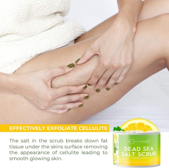Dead Sea Salt Natural Organic Exfoliating Lemon & Mint Essential Oil Face Body & Foot Scrub. Cleansing, Hydrating, Firming, Dead Skin Ingrown Hairs, Anti Cellulite, Acne, Calluses Men & Women 500gr - Image 3