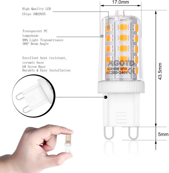 AGOTD 4W G9 LED Bulb, Warm White Not Dimmable, 28W 33W 40W Halogen Light Equiv, 2700K Flicker Free No Strobe LED Light Bulb, 360 Degree Angle, 400 Lumens, Pack of 5 - Image 2