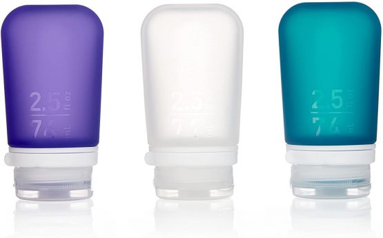 humangear GoToob+ 3-Pack - Medium 74ml GoToob+ Travel Bottle with locking cap 3-Pack - Medium 74ml - Clear/Purple/Turquoise, Medium