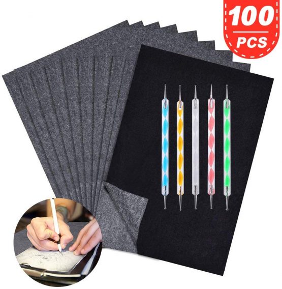 100 Sheets Carbon Transfer Paper, KANOSON Black Graphite A4 Tracing Copy Paper with Embossing Stylus Set, Idea for Wood/Paper/Canvas and Other Art Surfaces Tracing Copy