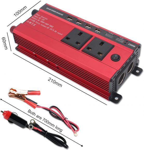 LVYUAN 1500W Power Inverter 12V to 240V AC Car Converter with 3.1A 4 USB 2 AC Sockets Dual Car Adapter With 2 LED Display - Image 2
