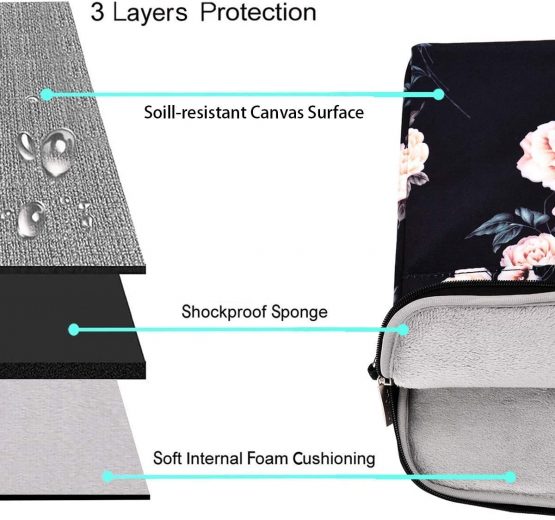 MOSISO Laptop Shoulder Bag Compatible with MacBook Pro 16 inch 2021 M1 Pro/Max A2485/2019-2020 A2141/Pro 15 A1398 & 15-15.6 inch Notebook, Camellia Carrying Briefcase Sleeve with Trolley Belt, Black - Image 3