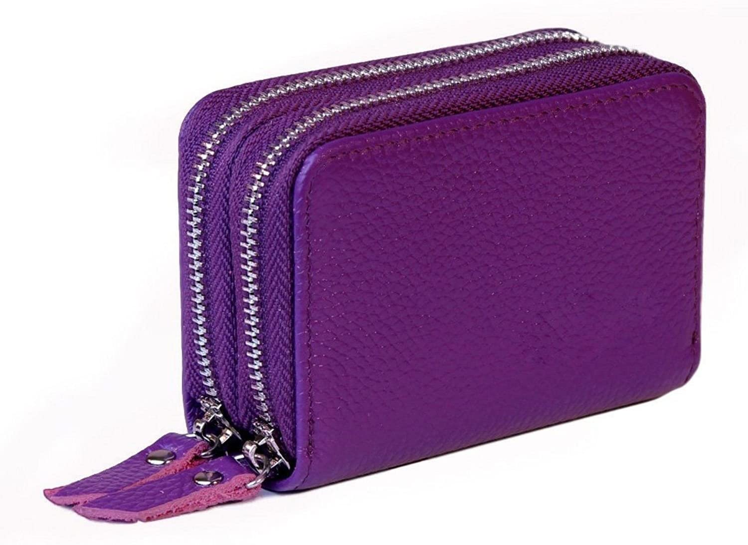 SunTrader Women's RFID Blocking Leather Zipper Wallet Purse Credit Card Case Holder (Purple), mini
