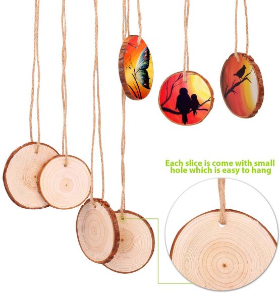 Fuyit Natural Wood Slices 30 Pcs 6-7cm Drilled Hole Unfinished Log Wooden Circles for DIY Crafts Wedding Decorations Christmas Ornaments with Free Gifts - Image 3