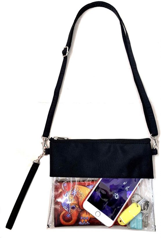 KOSTOO Clear Crossbody Purse Bag, Gym Zippered Tote Bag Clear Toiletry Bag Clear Gameday Bag with Adjustable Shoulder Strap and Wrist Strap