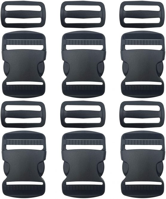 6 Set 38mm/1.5inch Buckles Clips and Tri-Glide Slides, Flat Side Release Buckles - Heavy Duty Replacement Buckles Clip for Backpack Repairing, Luggage Fastening Strap, Pet Collar Making and More