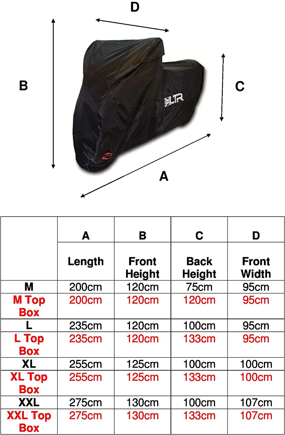 XXL Motorbike Cover Top Box by LTR, Black, XXL Top Box - Image 2