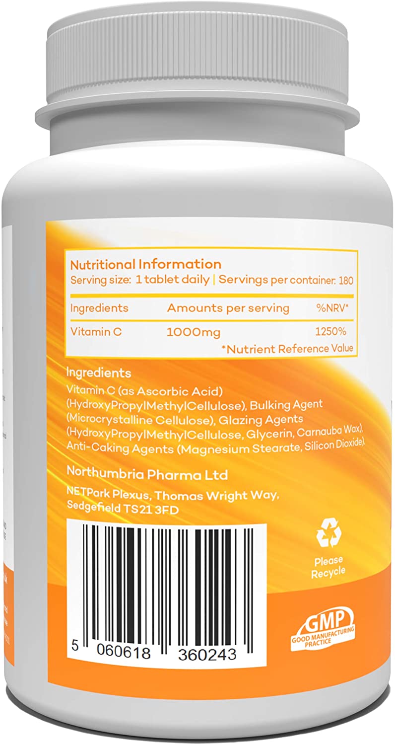 Northumbria Health Vitamin C 1000mg, 180 Vegan Tablets (6-Month Supply), High Strength Immune & Collagen Support, Made in UK - Image 3