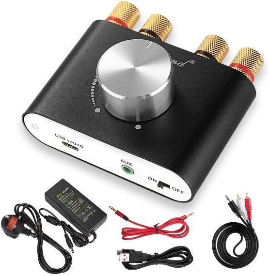Nobsound Mini Bluetooth Power Amplifier Stereo Hi-Fi Digital Amp 2.0 Channel 50W×2 with AUX/USB/Bluetooth Input Wireless Audio Receiver PC Sound Card with Power Supply (Black)