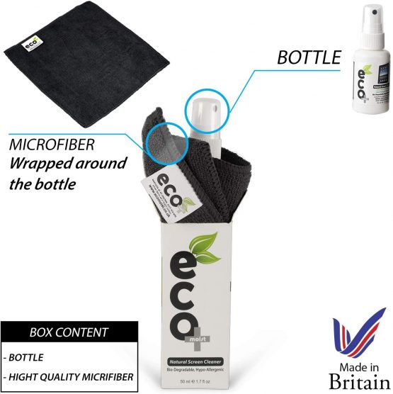 Ecomoist Natural Screen Cleaner 50ml with Fine Microfiber Towel - Image 2