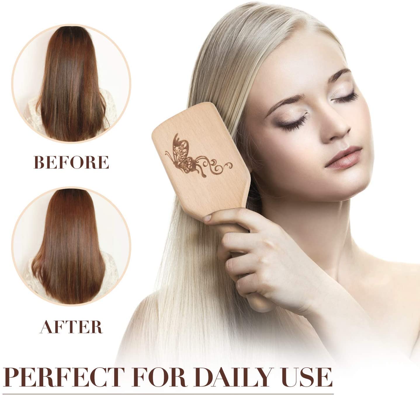 Hair Brush Boar Bristle Hairbrush for Thick Curly Thin Long Short Wet or Dry Hair Adds Shine and Makes Hair Smooth - Image 3