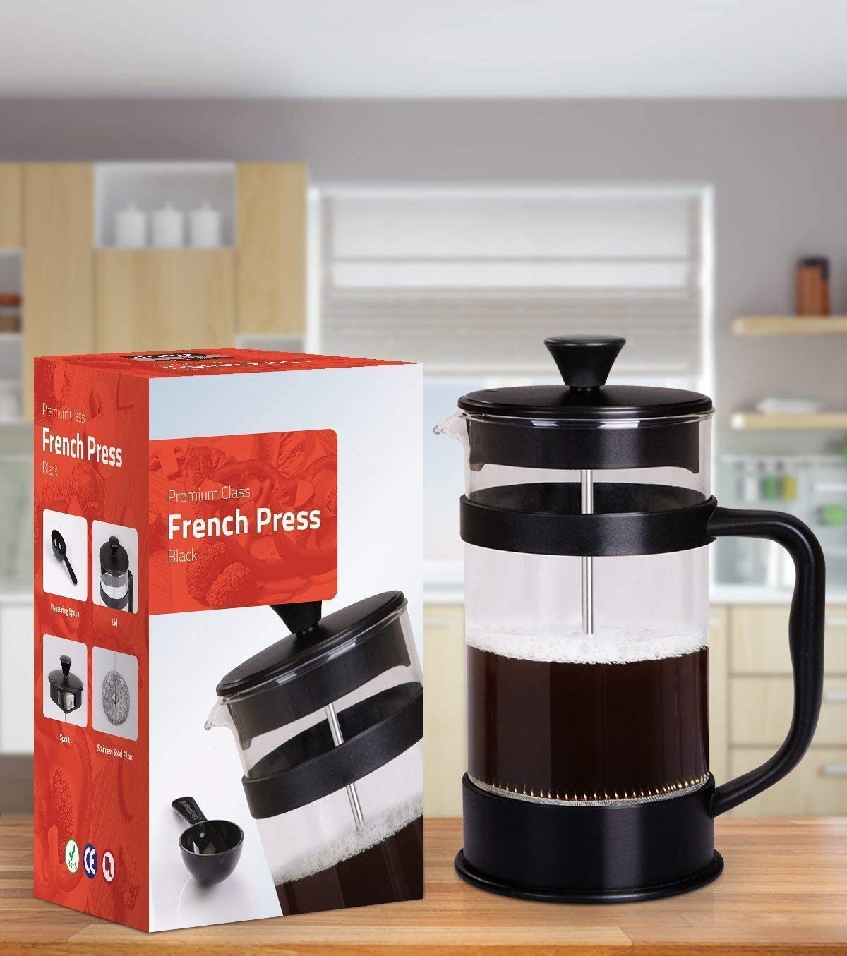 KICHLY 8 Cup Cafetiere French Press 1.0L Coffee Maker and Tea Maker with Heat Resistant Glass and Ergonomic Design - Image 2