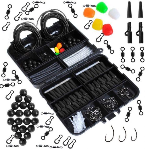 Dr 278pcs Carp Fishing Tackle Job Lot in Box Clips Hooks Quick Change Swivel Links Shrink Tubes Rubbers Terminal Tackles, Green Black