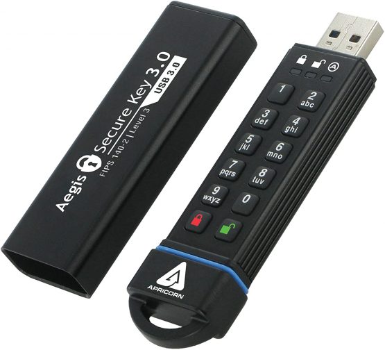Apricorn Aegis Secure Key 480GB FIPS 140-2 Level 3 Validated 256-bit Hardware Encrypted USB 3.0 Flash Drive (ASK3-480GB)