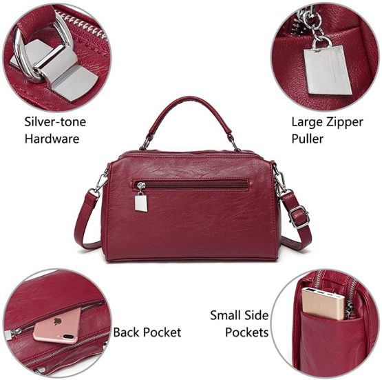 Cross Body Bag for Women,VASCHY Fashion Vegan Leather Handbag with Top Handle Satchel Purse for Ladies Adjustable Small Shoulder Bag (Burgundy) - Image 4