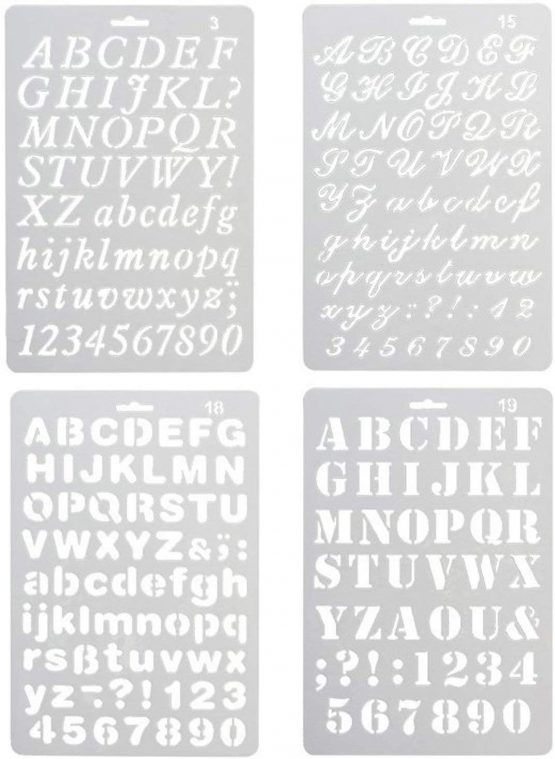Alphabet Painting 4 PCS Assorted Styles Plastic Number and Letter Artistic Drafting Drawing Templates Stencil Set for DIY Craft Journal Photo Album Scrapbook Schedule Book Diary Art Projects