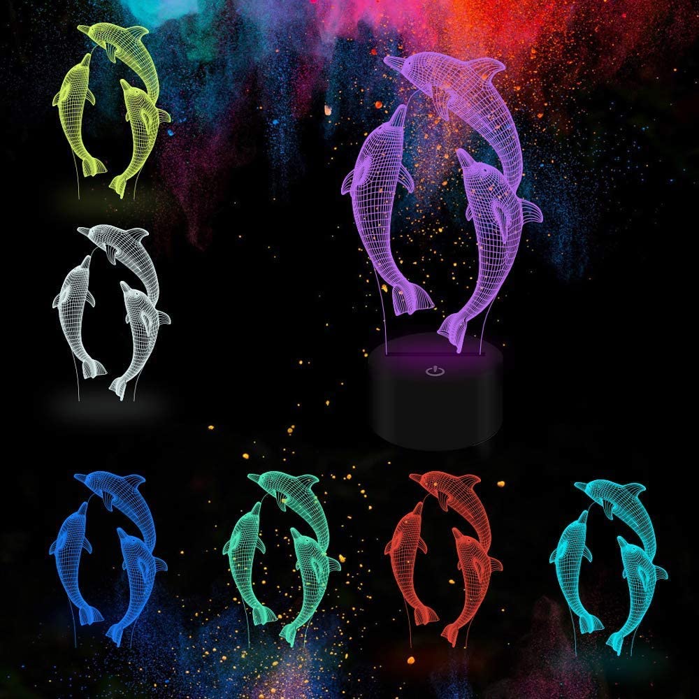 PONLCY 3D Illusion Lamp Dolphin Led Night Light, 16 Colors Changing USB Desk Lamps with Remote Control - Image 2