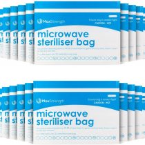 Microwave Steriliser Bags Premium 10pc Pack by Max Strength, Large & Durable Steam Bags for Baby Bottles, Soothers, Teethers & Training Cups, 20 Uses Per Bag, Marking System, Chemical Free & Safe Zone