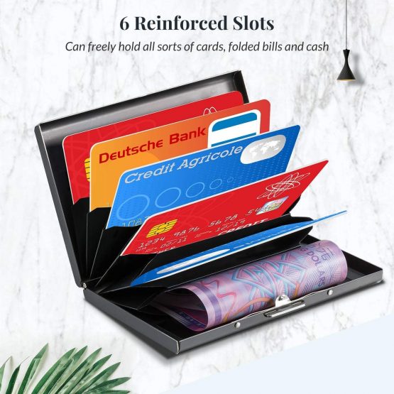 Credit Card Holders, RFID Blocking Wallet Stainless Steel Slim Security Card Protector with 6 PVC Slots for Women or Men (Black) - Image 3