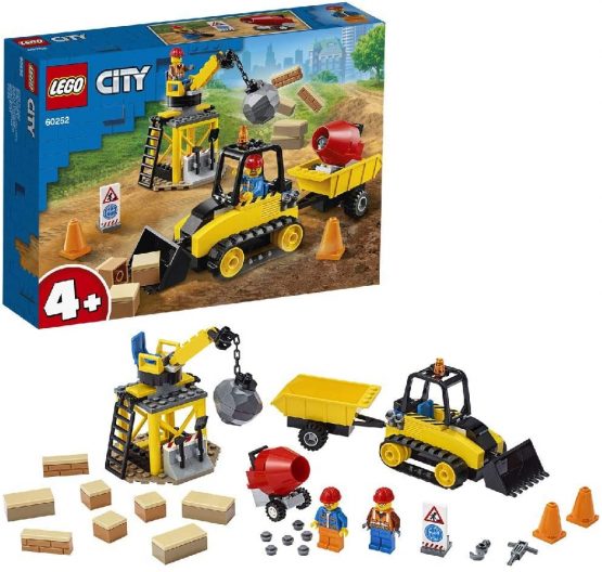 City Great Vehicles LEGO 60252 Construction Bulldozer Toy with Starter Brick and Crane, for Preschool Kids 4+