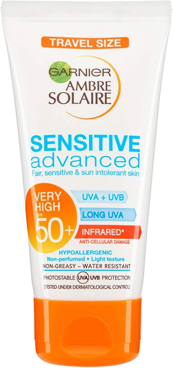 Garnier Ambre Solaire Mini Sensitive Hypoallergenic Sun Protection Cream SPF50+ 50 ml Travel Size
