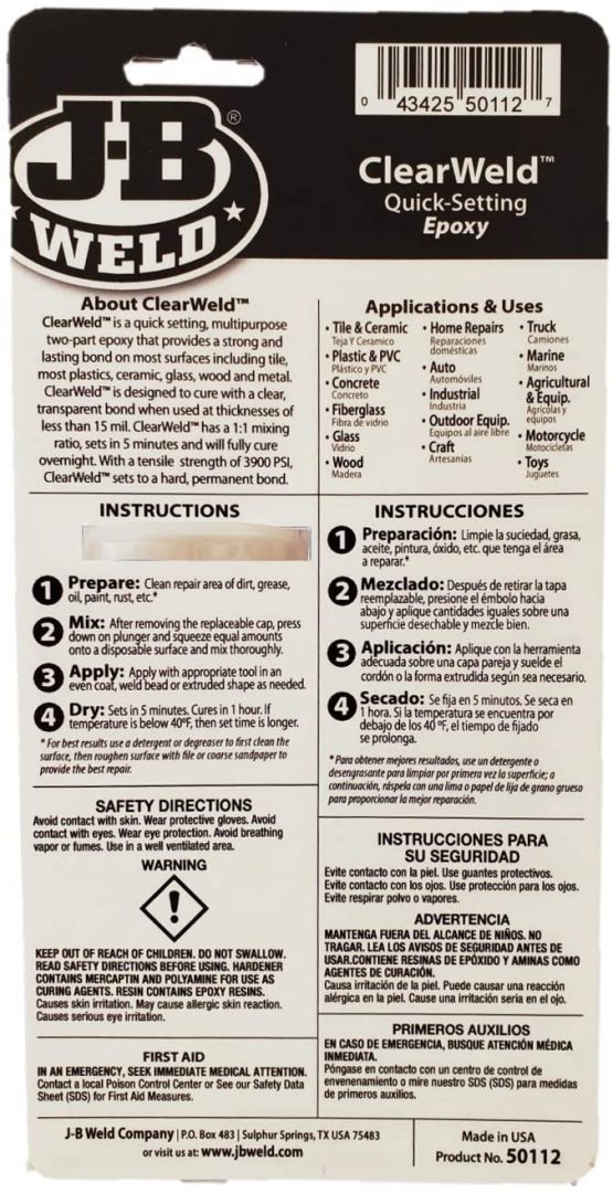 JB Weld 50112UK ClearWeld Quick Setting Epoxy 25ml, Clear, 25 ml - Image 2