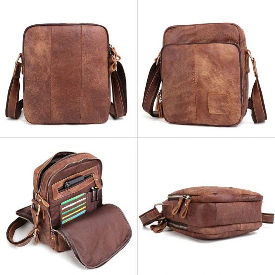 Men's Shoulder Bag, Small Leather Crossbody Bag Vintage Messenger Bags Casual Satchel Bag - Image 2