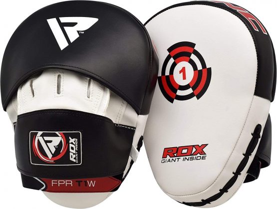 RDX Boxing Pads Focus Mitts Maya Hide Leather Curved Hook and Jab Target Hand Pads Great for MMA, Kickboxing, Martial Arts, Muay Thai, Karate Training Padded Punching, Coaching Strike Shield