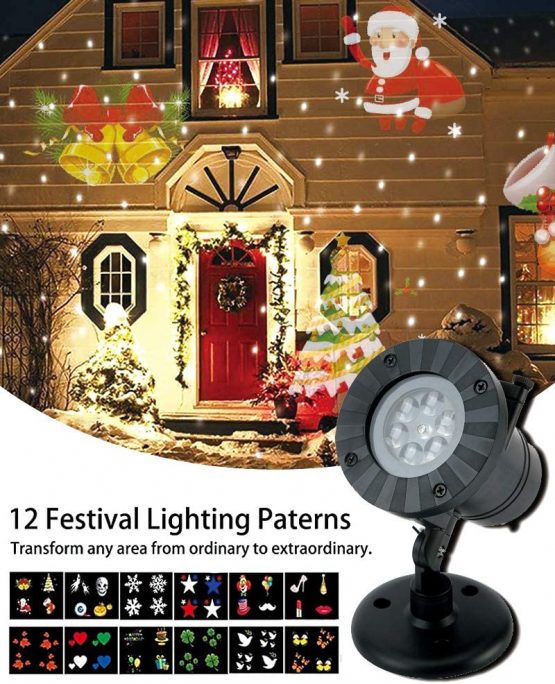 TEDD Christmas Projector Lights Waterproof Led Landscape Lamp 12 Replaceable Lens Christmas Decorations Moving Snowflake Spotlight Star Shower Indoor Outdoor for Xmas Party Garden House Home Wall