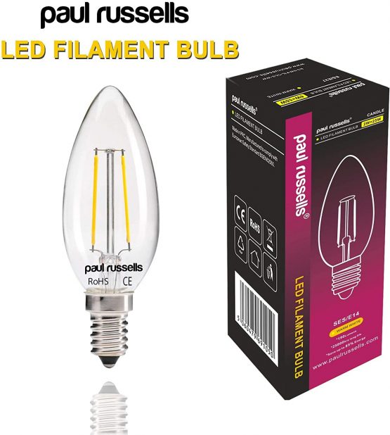 3 Pack 2Watt Candle LED Filament Light Bulbs E14 / SES/Small Edison Screw Paul Russells Bright 2W=25W C35 Chandelier 360 Beam Lamp Warm White 2700K 25W Incandescent Bulbs Equivalent - Image 2