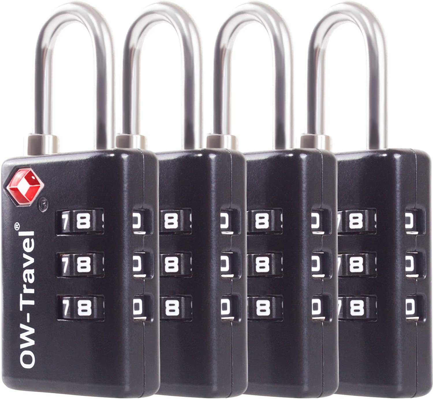 OW-Travel TSA Approved Luggage Locks Suitcase Locks with Open Alert (4 Pack Black) 3 Digit Security Suitcase Padlock. Travel Bag Combination Luggage Padlocks for Suitcases. Bags Case TSA Travel Lock