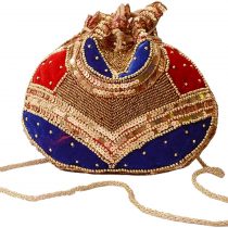 Purpledip Potli Bag (Clutch, Drawstring Purse) For Women With Intricate Gold Thread & Sequin Embroidery Work (Multicolor,11266)