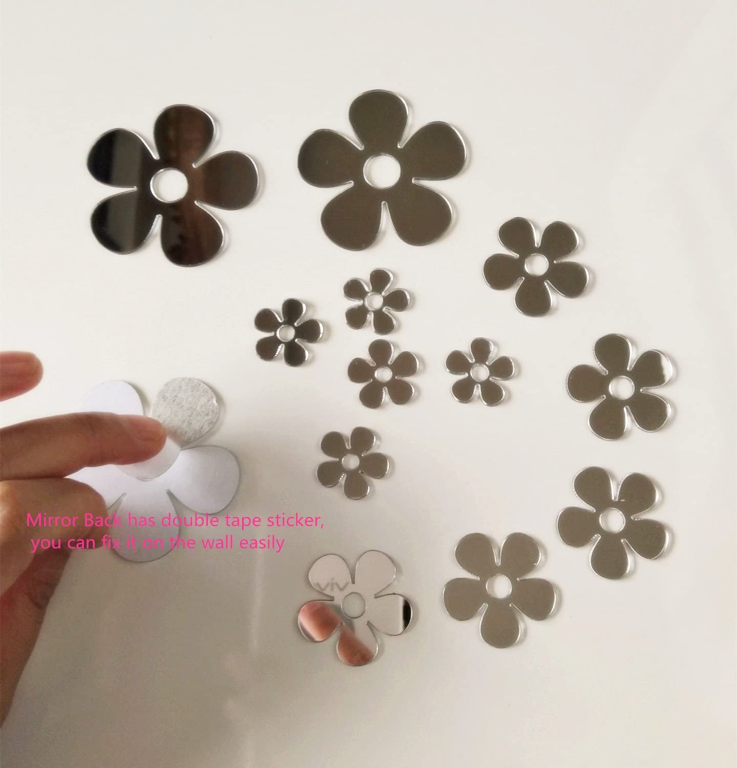 50 Pieces Mirror Stickers Small Flower Shape Different Sizes for Kids Room Home Decor DIY Scrapbooking, Multicolored - Image 4