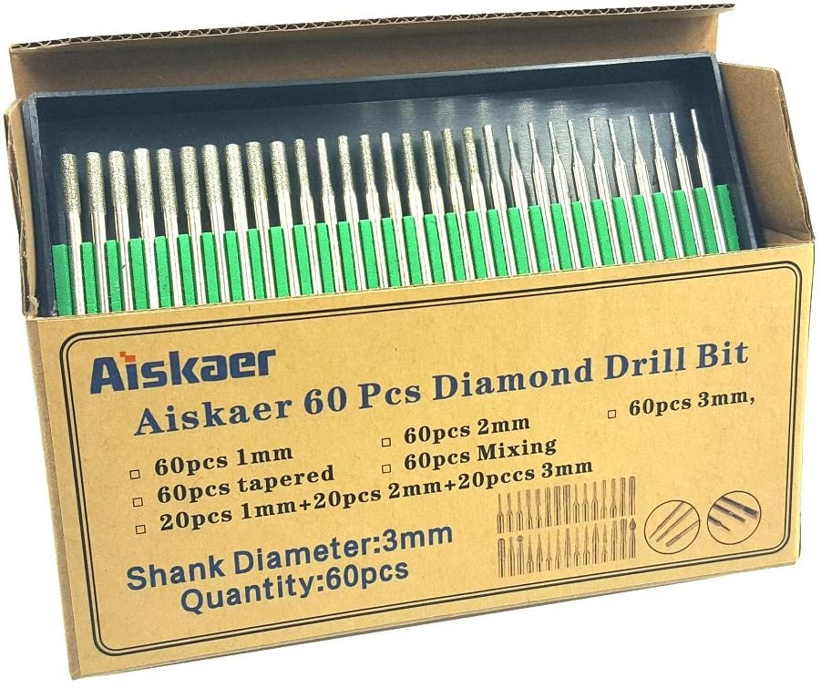 Aiskaer Premium Diamond Drill Bit Cylindrical Burr Kit - 60 Pcs, Jewelry, Beach, Sea Glass, Shells, Gemstones, Lapidary - 1mm, 2mm, 3mm - Image 4