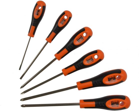 Bahco IR605-6 Slotted/PH/PZ Screwdriver Set, Multi-Colour, Set of 6 Pieces