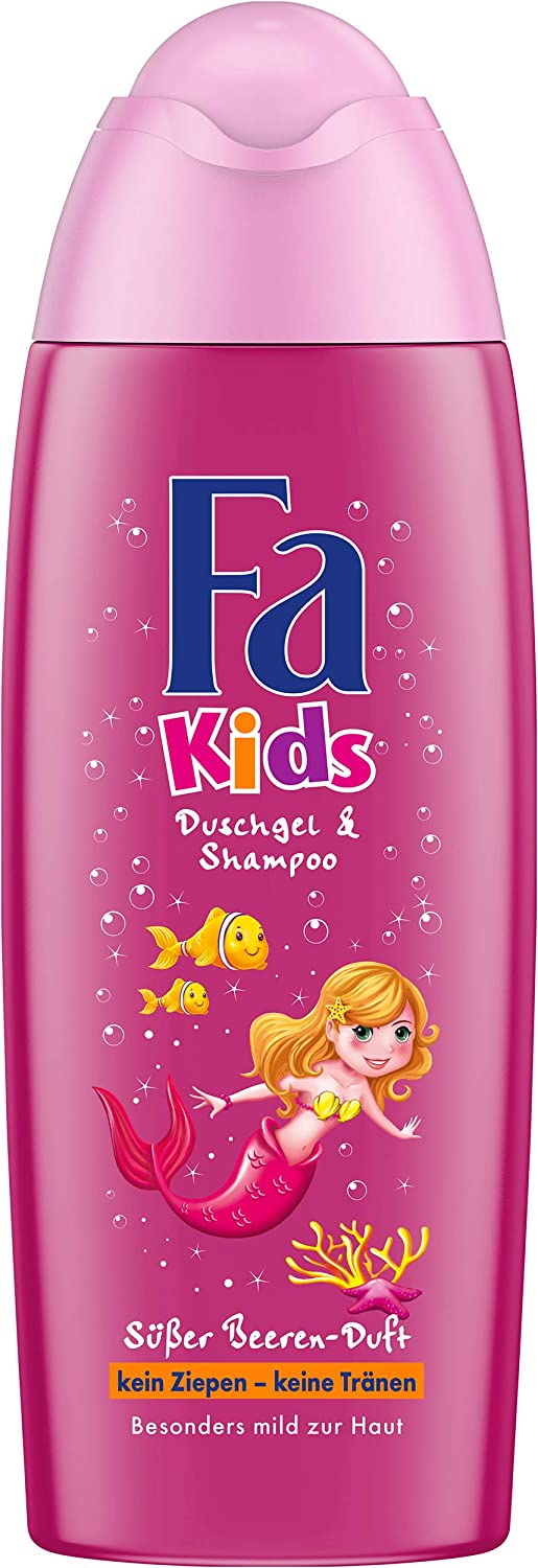 Fa kids shower gel and shampoo, mermaid, pack of 6 (6x 250 ml), Meerjungfrau Süsser Beerenduft, 250 ml (Pack of 6)