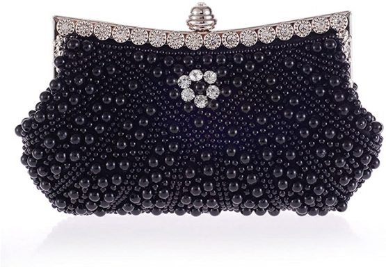 HONGCI Glitter Faux Pearl Beaded Rhinestone Women's Clutch Bag, Ladies Evening Bag Bridal Wedding Bag Handbag Prom Bag Purse