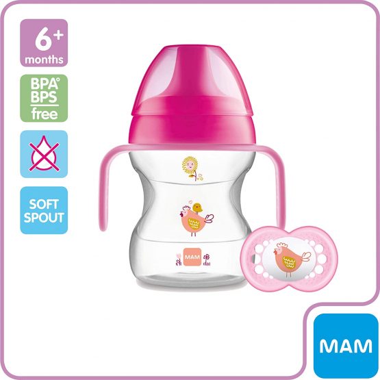 MAM Learn to Drink Cup, Bottle Handles and Soother, 6+ Months Baby Cup with Removable Handles, Baby Feeding Accessories, 190 ml, Pink (Designs May Vary) - Image 2