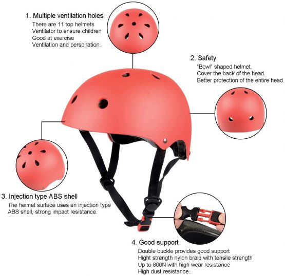 Jim's Store Kids Skateboard Pads Set 7pcs Adjustable Helmet Knee Pads Elbow Pads Wrist Pads Protective Gear Set for Scooter Cycling Roller Skating - Image 2