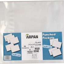 Punch Pockets A3 Size Landscape Acid Free 60 Micron Strong Glass Clear Plastic Poly Pockets Wallet Sleeves (Pack of 52)