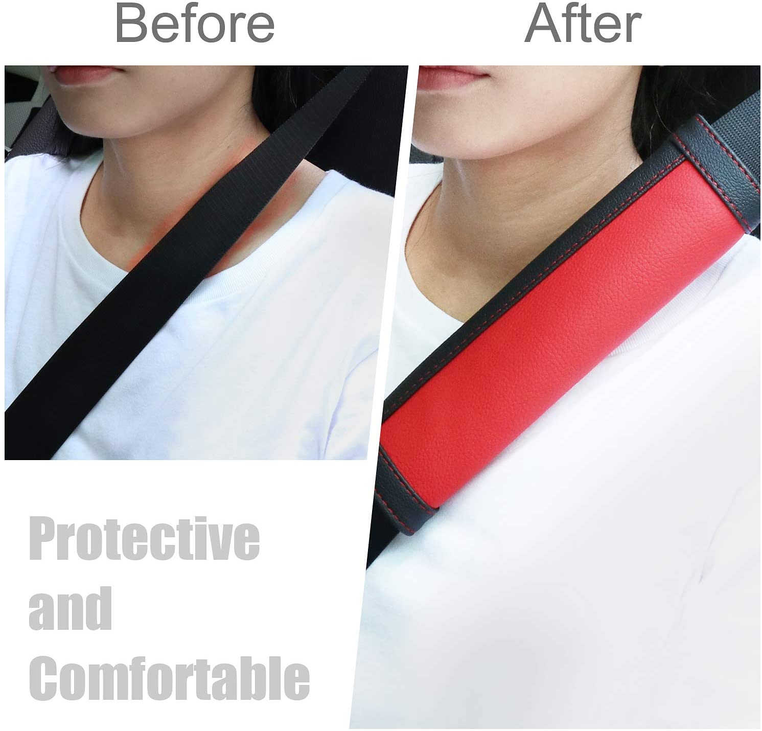 COFIT Car Seat Belt Pads, Comfort Seatbelt Cover, Durable Microfiber Leather Shoulder Neck Strap Protector, Red and Black, 2 Pack - Image 4
