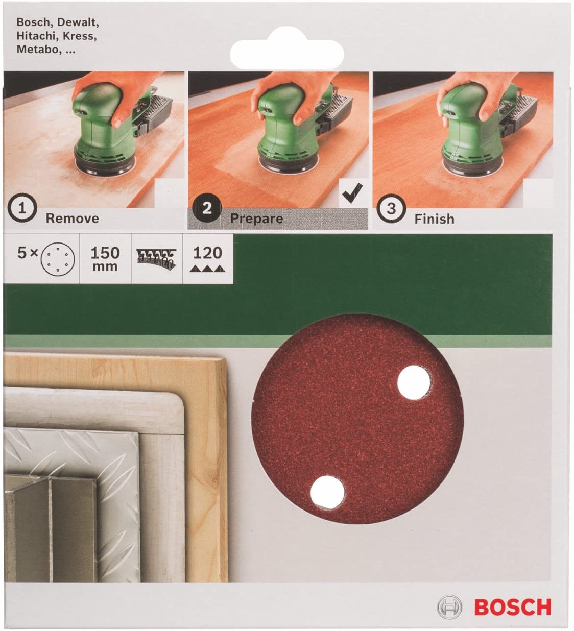 Bosch 2609256A32 Sanding Sheet Set for Random Orbit Sanders (5-Piece), red, diameter 150mm - Image 2