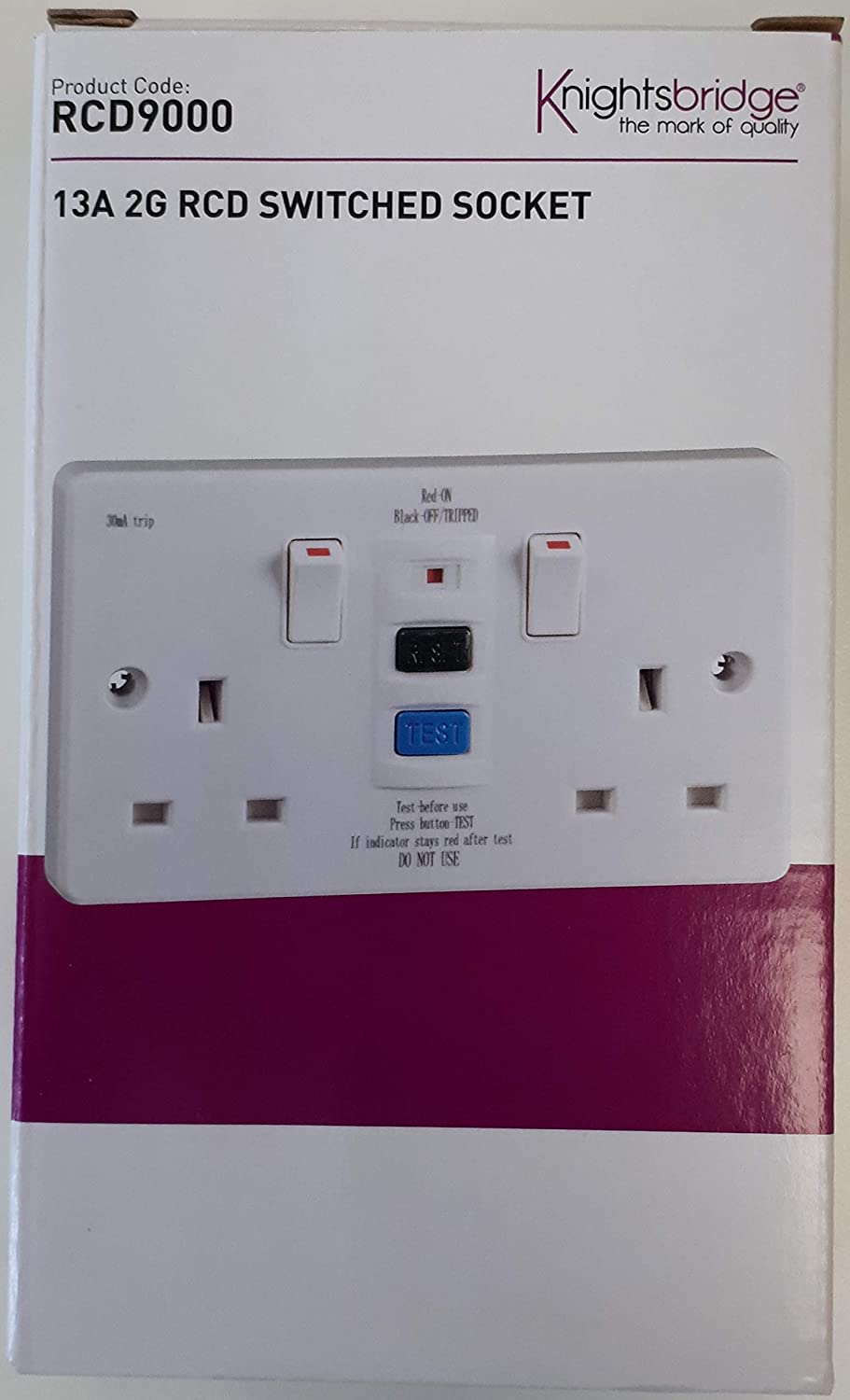 Knightsbridge RCD9000 2G RCD Switched Socket, 13 A, White, 15.4 x 9.4 x 4.2 cm - Image 3