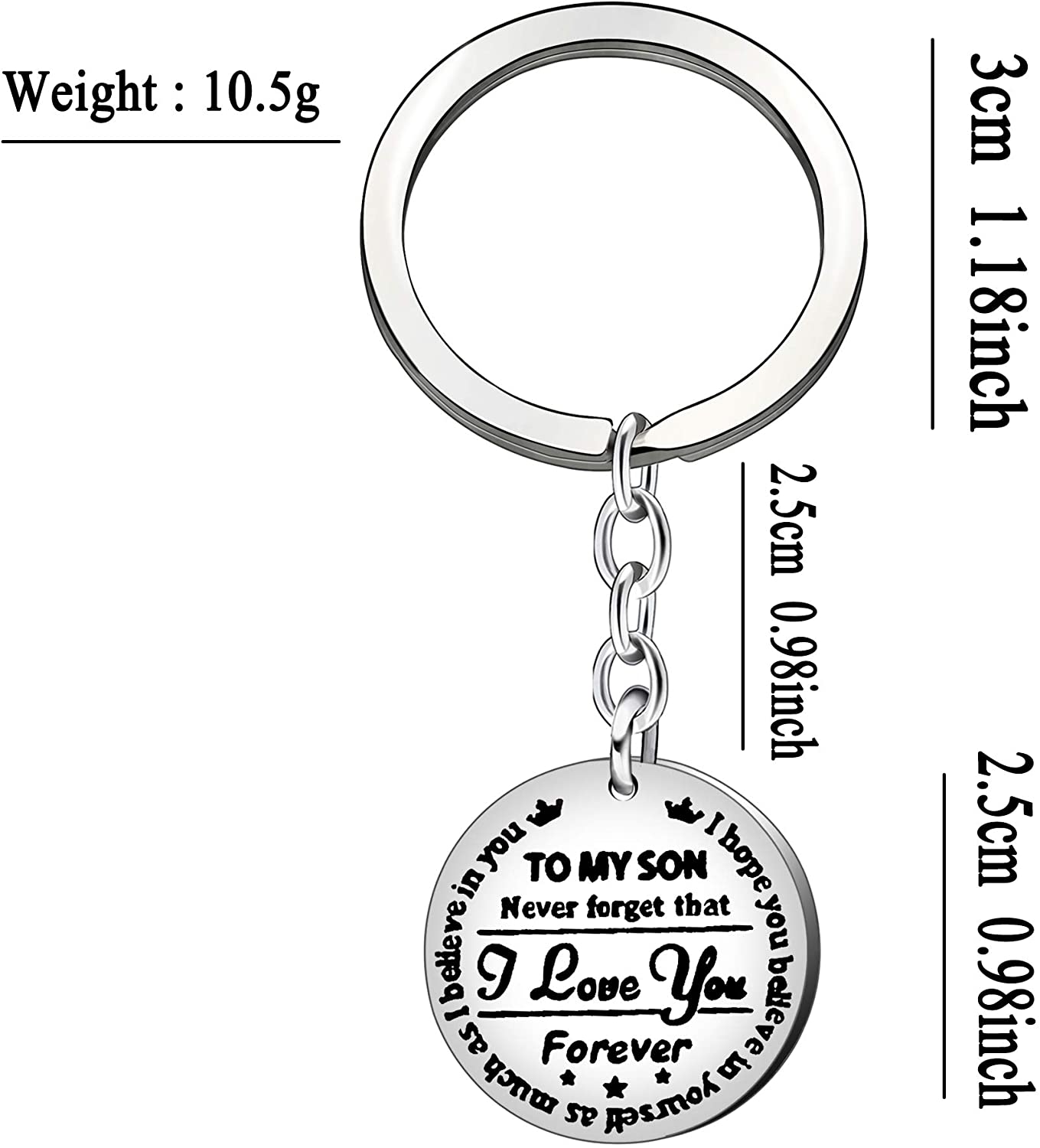 YONGHUI Stainless Steel Mens Key Chain Keyrings for Son Never Forget That I Love You Forever Silver
