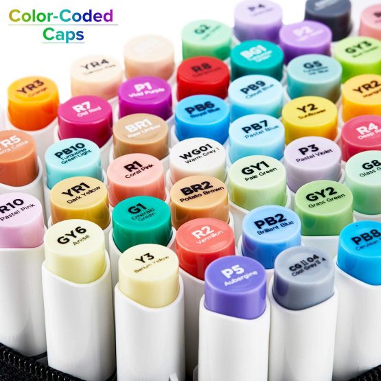 48 Color Art Markers Set, Ohuhu Dual Tip Brush & Chisel Sketch Marker for Kids, Artist, Students, Brush Markers for Sketching, Adult Coloring, Calligraphy, Drawing and Illustration Markers - Image 3