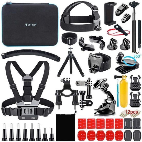 Artman Action Camera Accessories Kit 58-In-1 for Gopro MAX GoPro Hero 10 9 8 7 6 5 Session 4 3+ 3 2 1 Black Silver Insta360 go 2 SJ4000/ SJ5000/ SJ6000 DJI OSMO Action DBPOWER AKASO Xiaomi Yi APEMAN